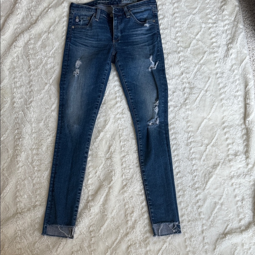 AG Adriano Goldschmied Dark Blue Distressed Skinny Jeans- The Legging Ankle